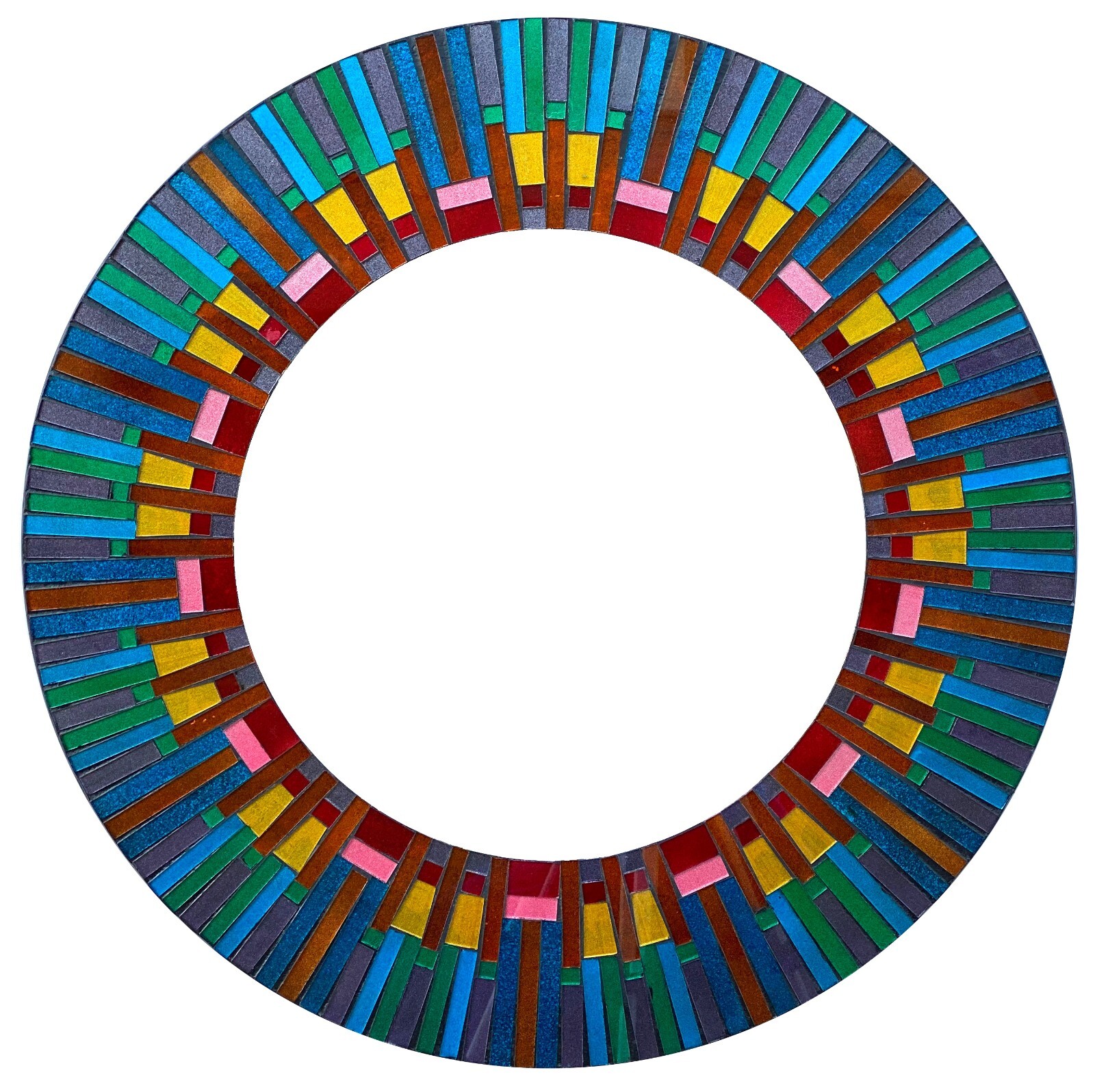 Zorigs – Handcrafted Blue Multicolored Mosaic Mirror, 24″ Round Wall Mirror