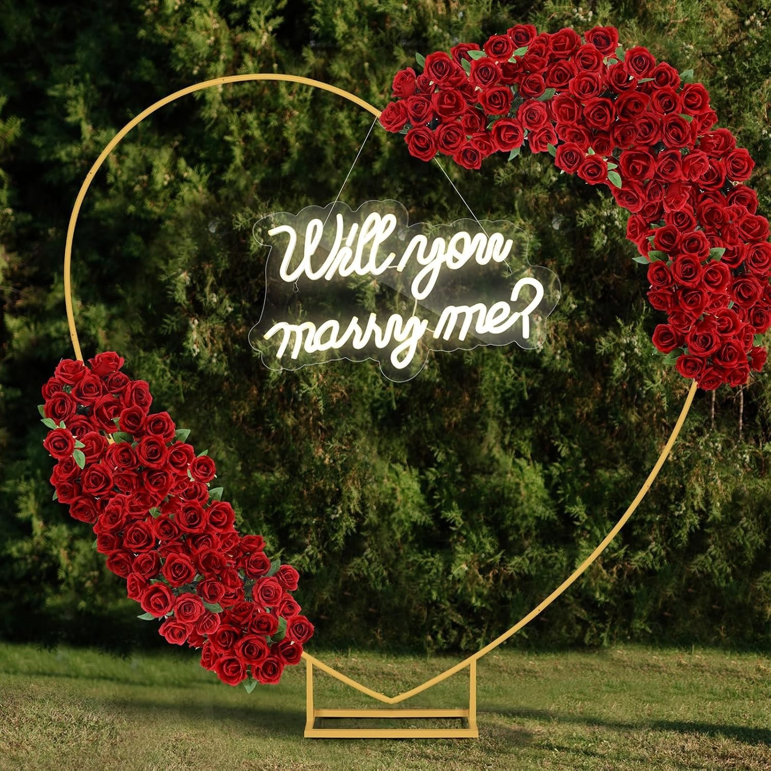 Large Metal Heart Arch Stand and Will You Marry Me LED Neon Light Sign Wedding