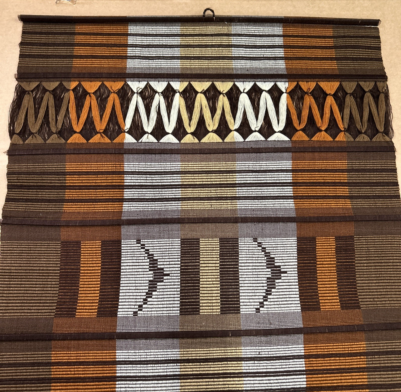 Woven Yarn Wall Hanging Tapestry Geometric Stripes Fringe 46.5”x28”
