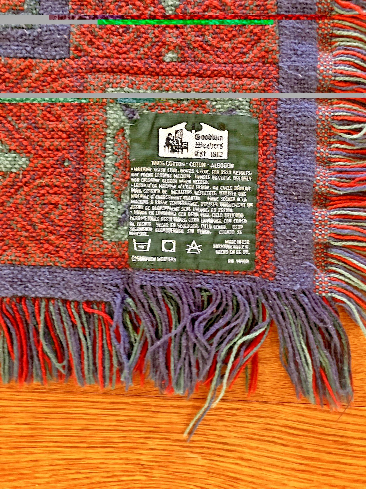 VTG Goodwin Weavers Woven Tapestry Throw Blanket Red Blue Green