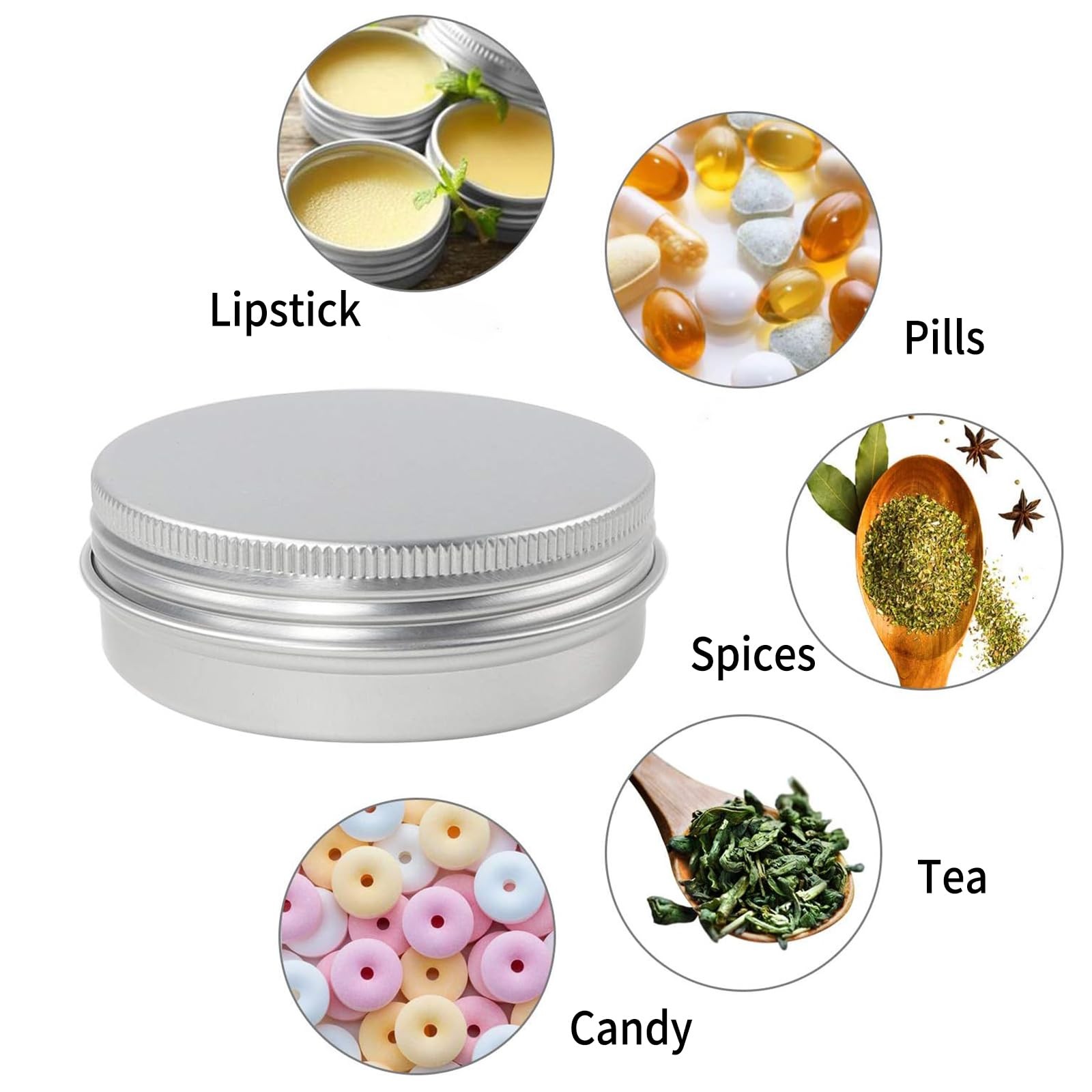 Moretoes 48 Pack 2 Oz Metal Round Tins Aluminum 48 Count (Pack of 1), Silver