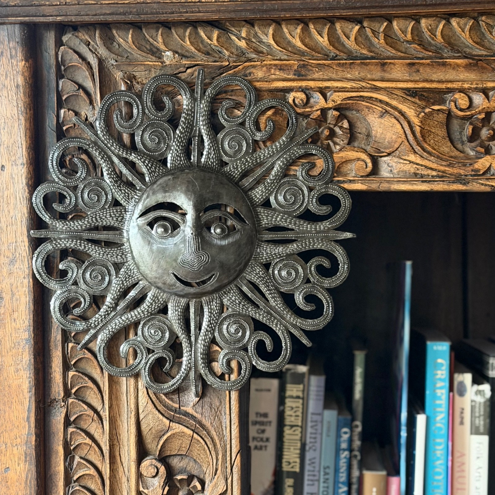 Haitian Metal Sun Face Wall Art 10×10 Hand Chiseled Recycled Steel Decor