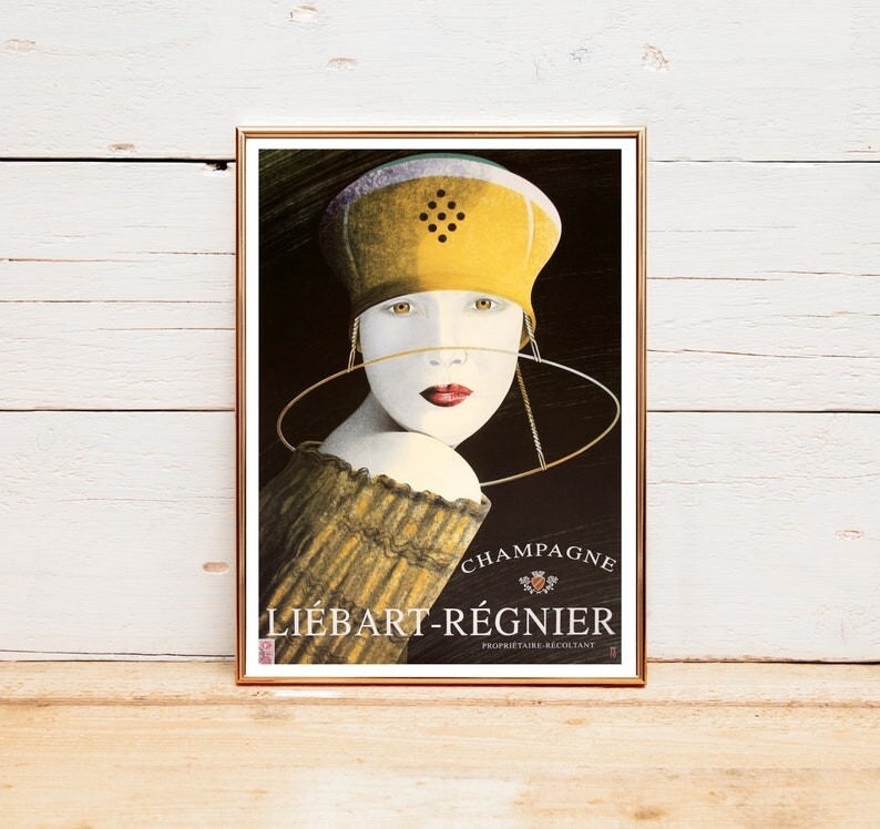 Champagne Liebart Regnier Vintage Poster Drink Art Print Bar Decor