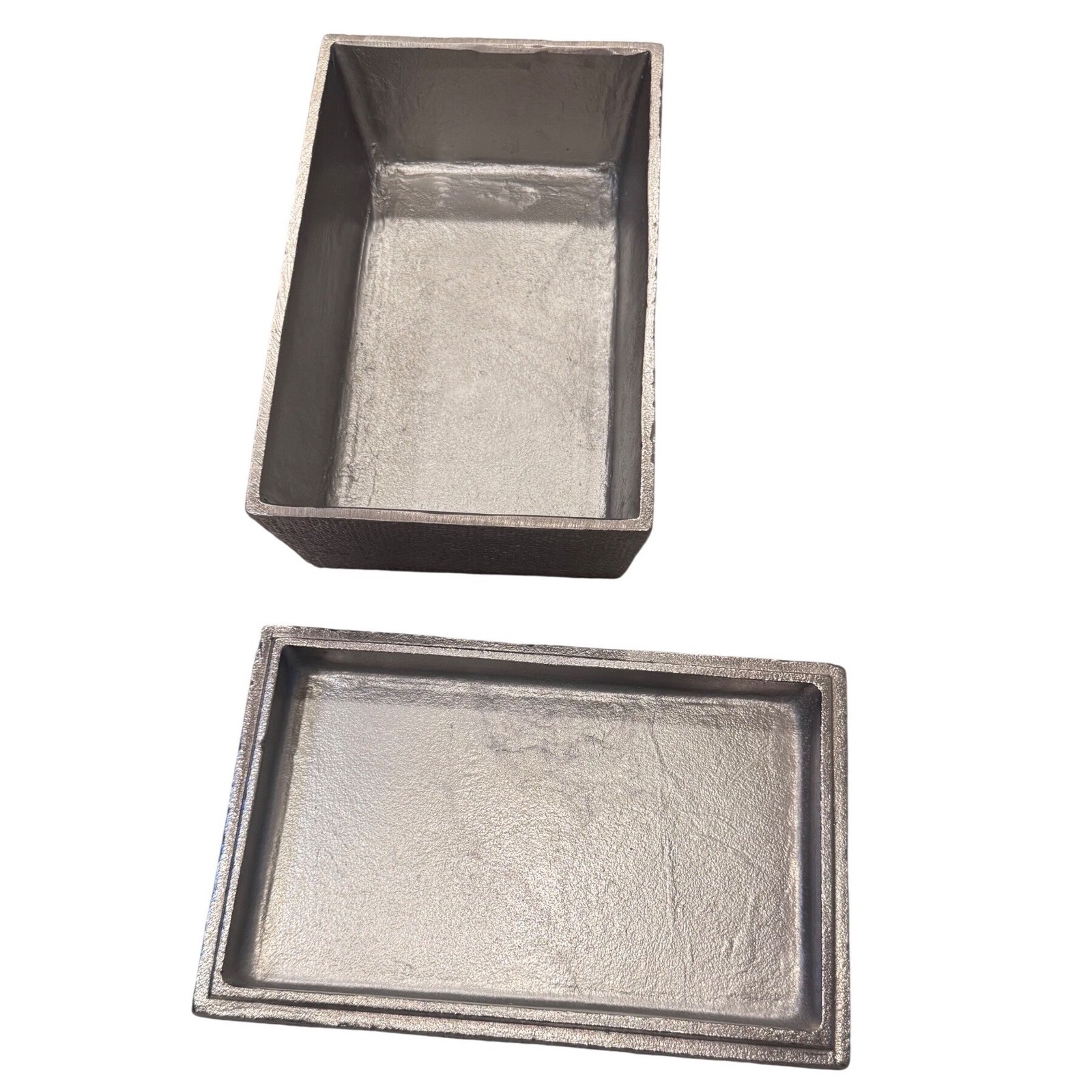 Pendulux Handmade Textured Silver Aluminum Decorative Box Industrial Cast Metal