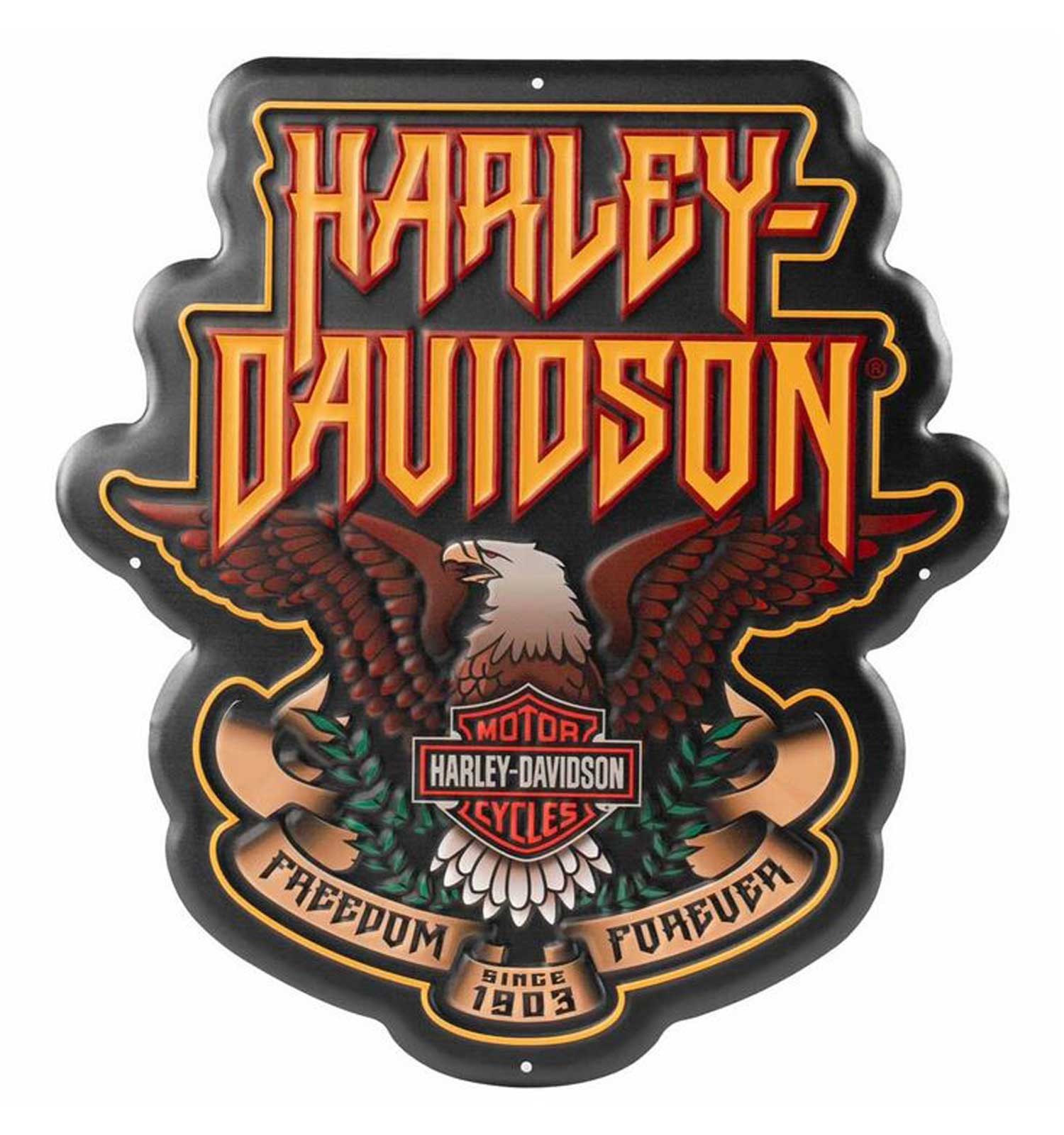Harley-Davidson Embossed Hard Rock Eagle Metal Sign, Custom Shaped – Black