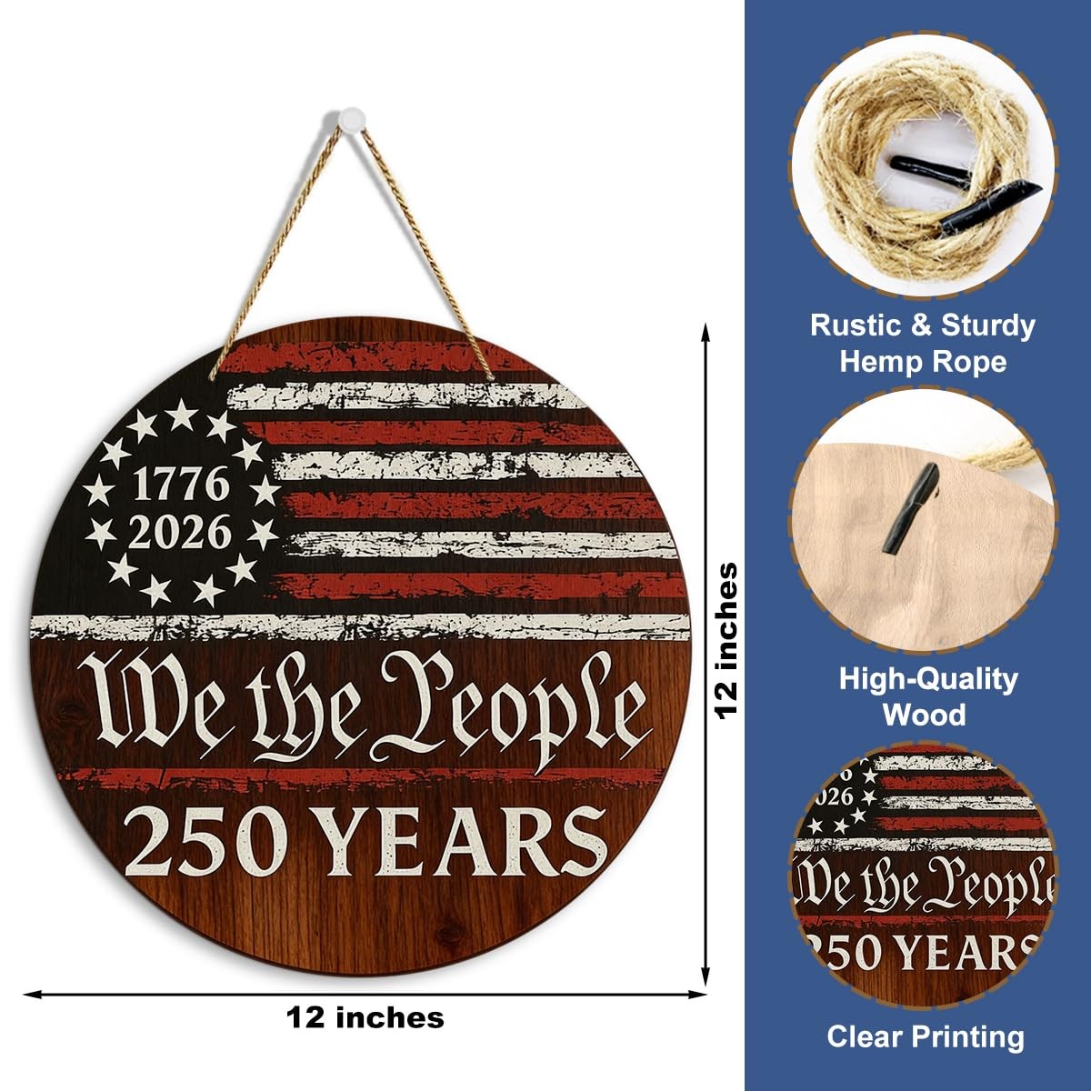 250th Anniversary Wreath forâ€Œ Front Door 4th Of July 12 x 12 inches, PAT9