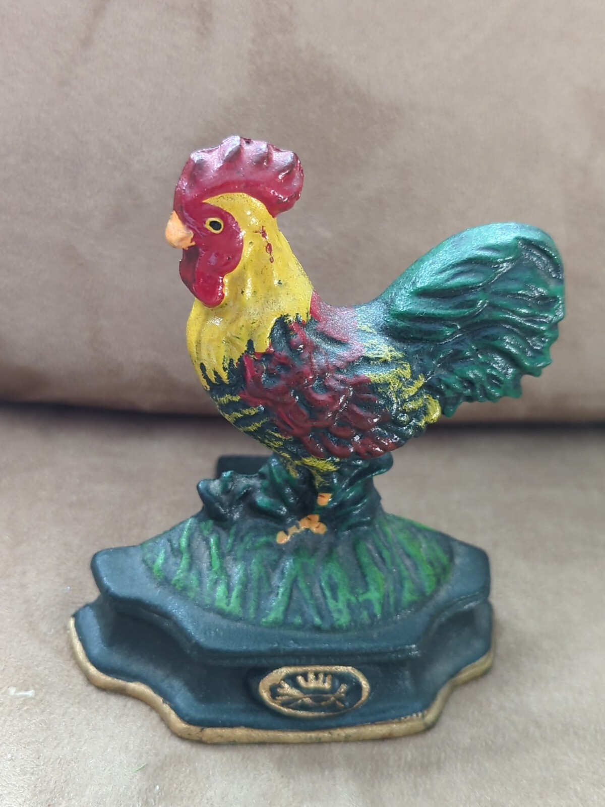 Vintage Cast Iron Farmhouse Kitchen Door Stop Wedge Chicken Rooster Cockerel
