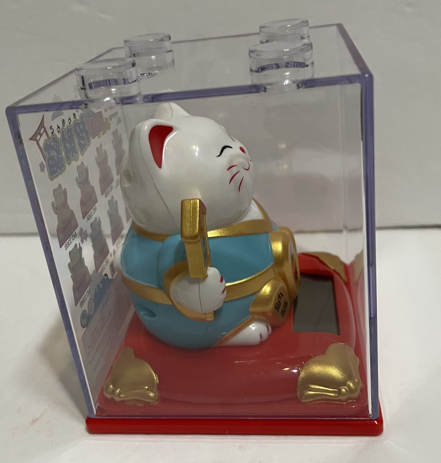 Solar Powered Maneki Neko Welcoming Lucky Hands Waving Fortune Cat In Blue3.25”