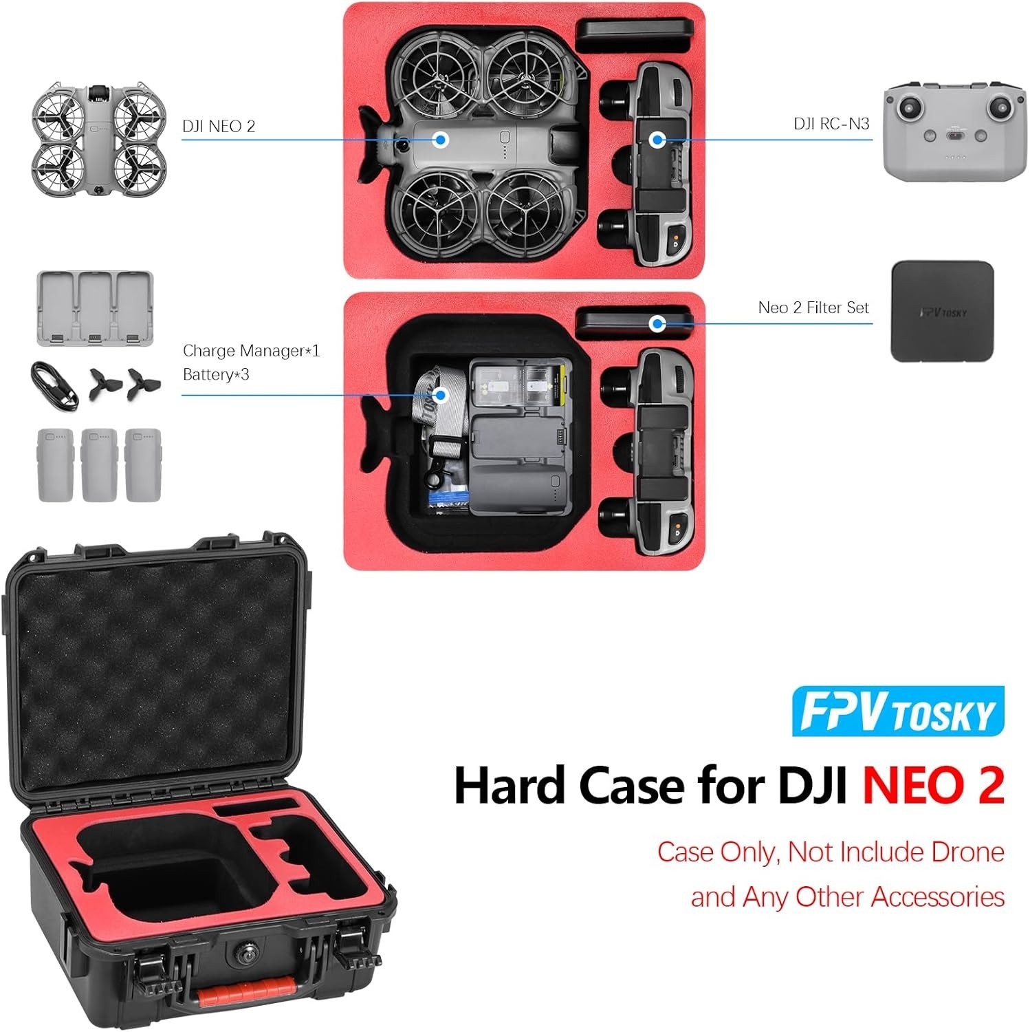 Case, Waterproof Hard Case for DJI NEO 2 Fly More Combo Accessories, Fits