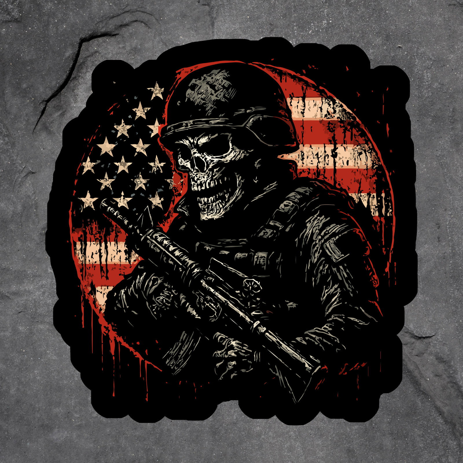Soldier sticker vinyl decal skull army gun USA flag patriotic military combat