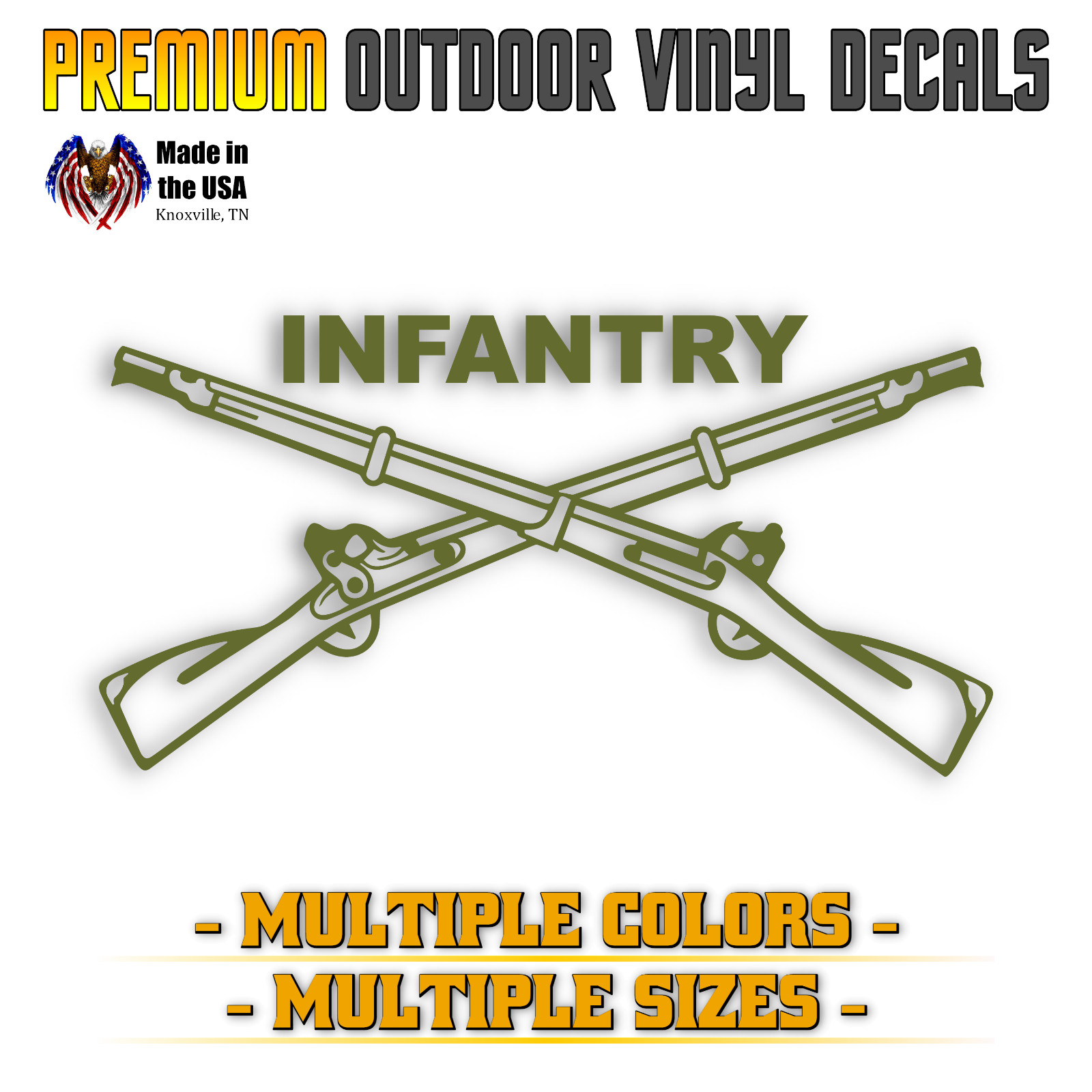 US Army Infantry Crossed Rifles Decal –Veteran Car/Truck Sticker, Sizes & Colors