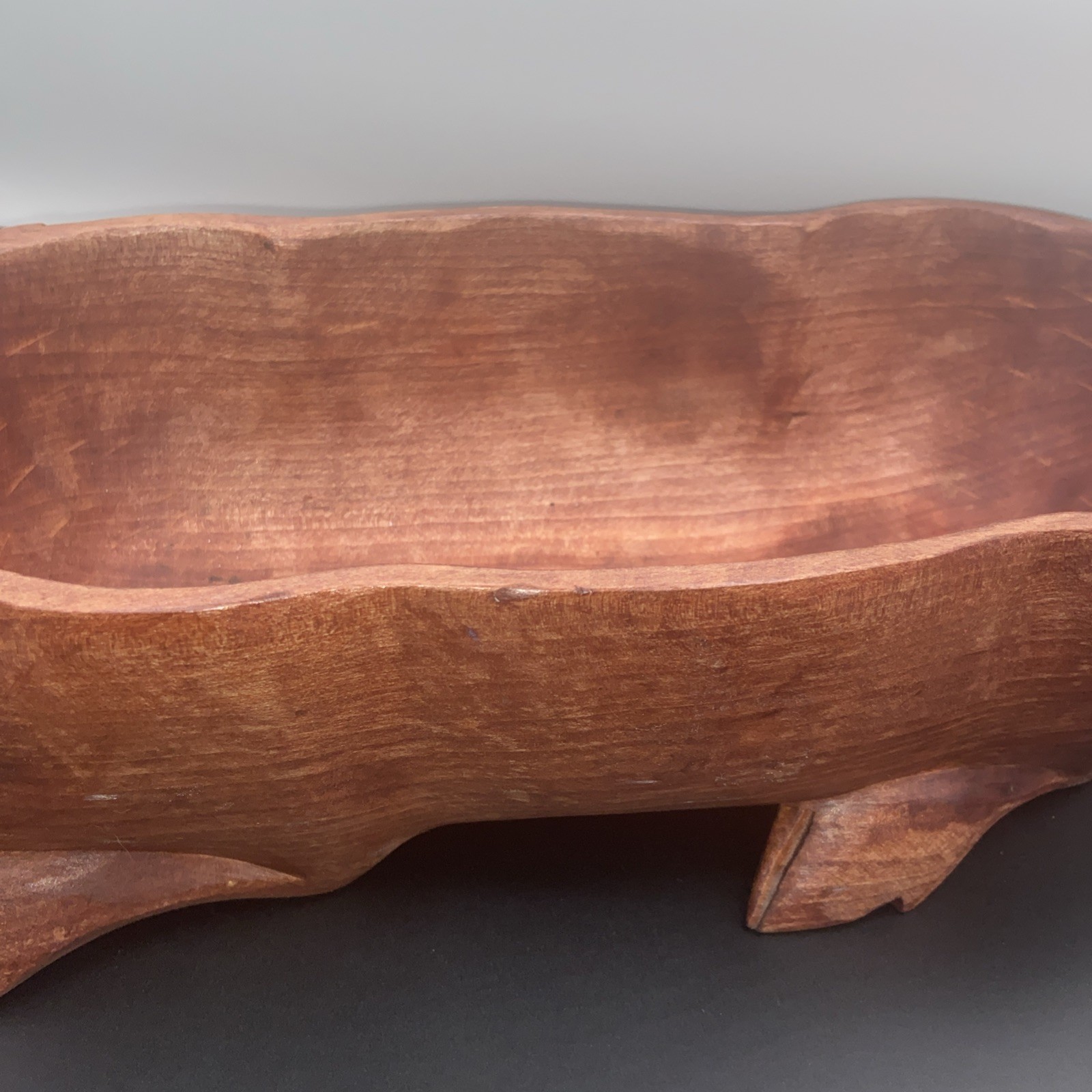 VTG LG 15.75″ long x 5.5″ wide Hand Carved Wooden Pig Bowl Farm house Natural