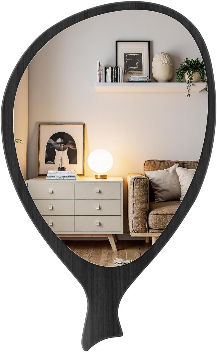 DEXHOM Irregular Asymmetrical Wall Mirror, 30″ x 18″ x 1″, Black Walnut Color
