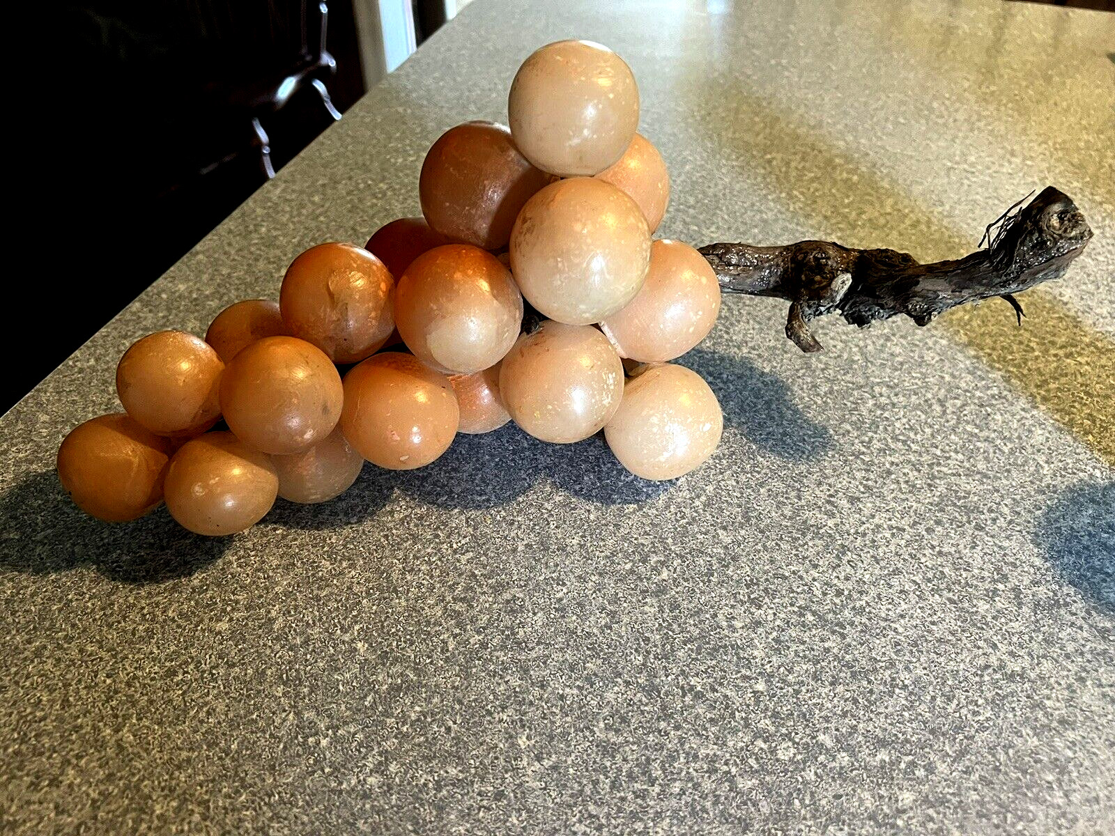 Huge MCM Vintage ITALIAN STONE ALABASTER Bunch of GRAPES 5 3/4 lb Wood Stem