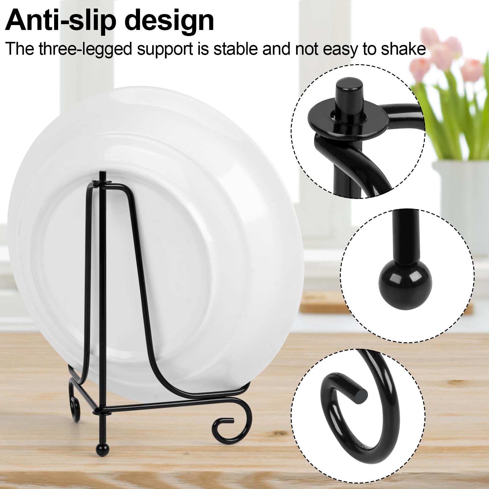 vivinin 4 Pack Plate Stands For Display,Plate Holder 6 ”,Picture Frame Black