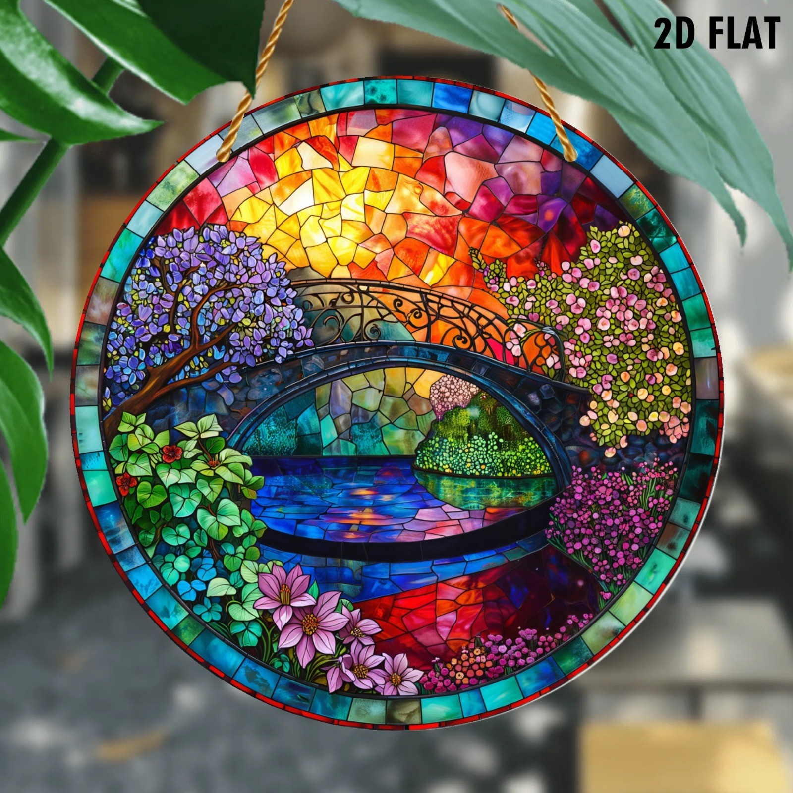Colorful Bridge Floral Acrylic Suncatcher Round Hanging Sun Catcher Window Decor