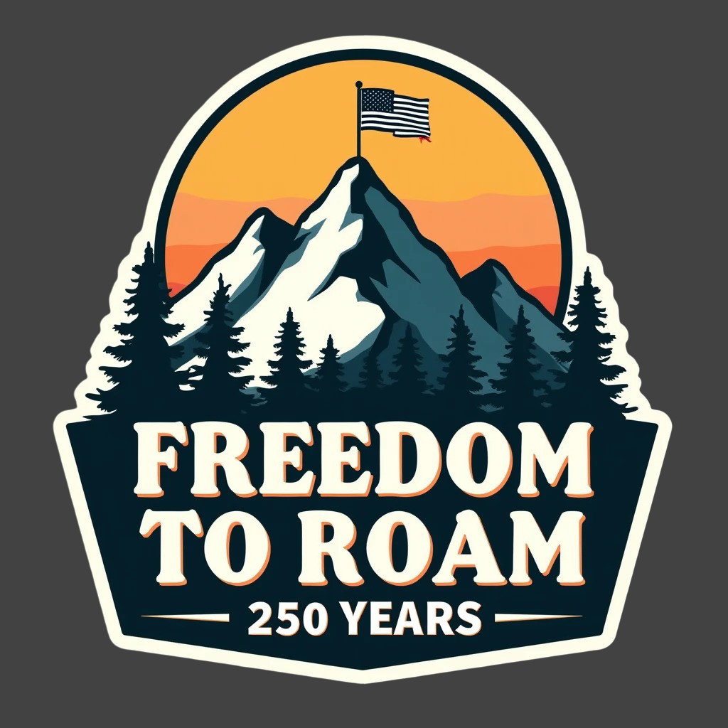America 250 Sticker Vinyl Decal Freedom to Roam Mountain Flag Patriotic