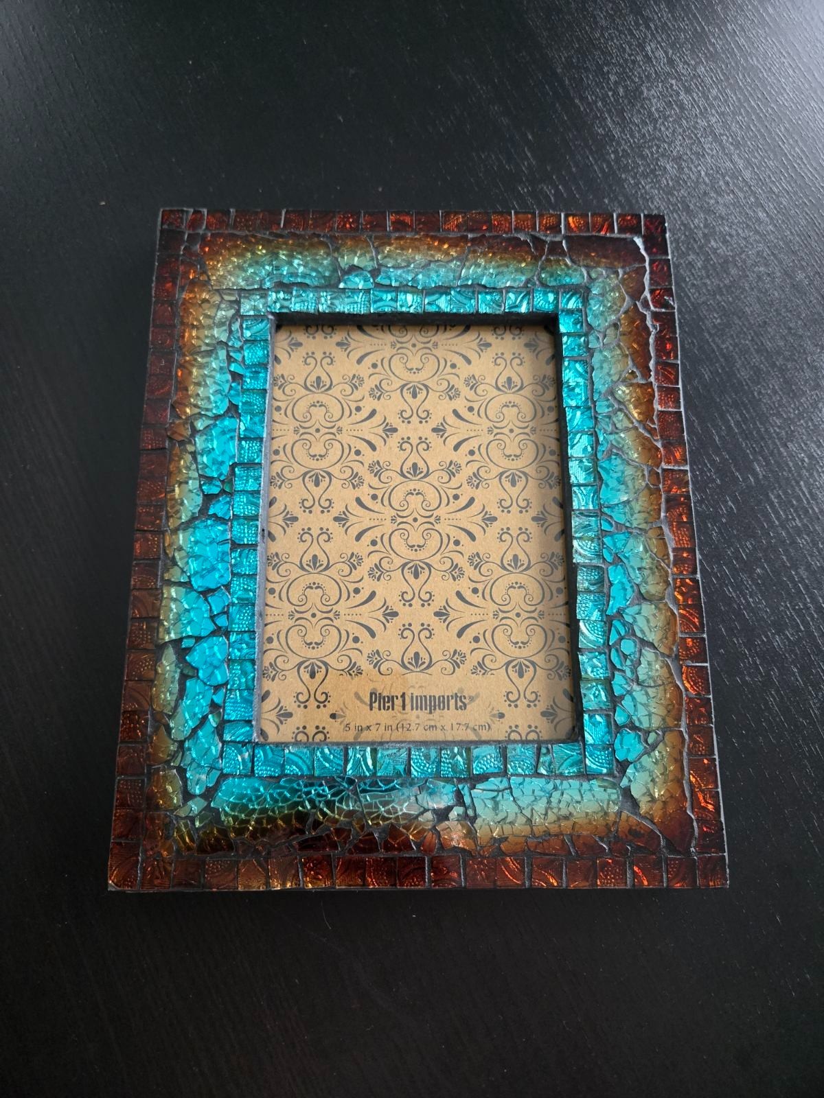 Pier 1 Imports Turquoise Mosaic Glass Picture Frame 5×7 Iridescent Teal Boho