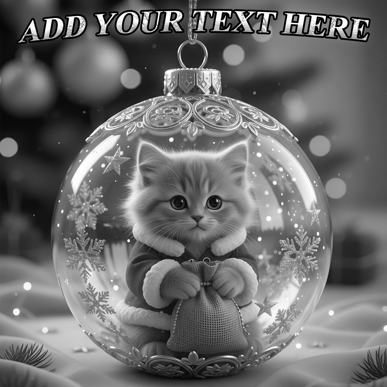 Christmas Laser Engraved Kitten in Ornament Wood Plaque 10×10 Personalized Gift