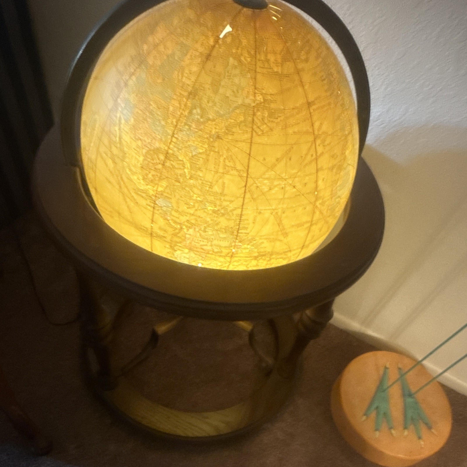 Illuminated Rotating Floor Globe, Classic Freestanding Wood Stand Brand BUTLER 1