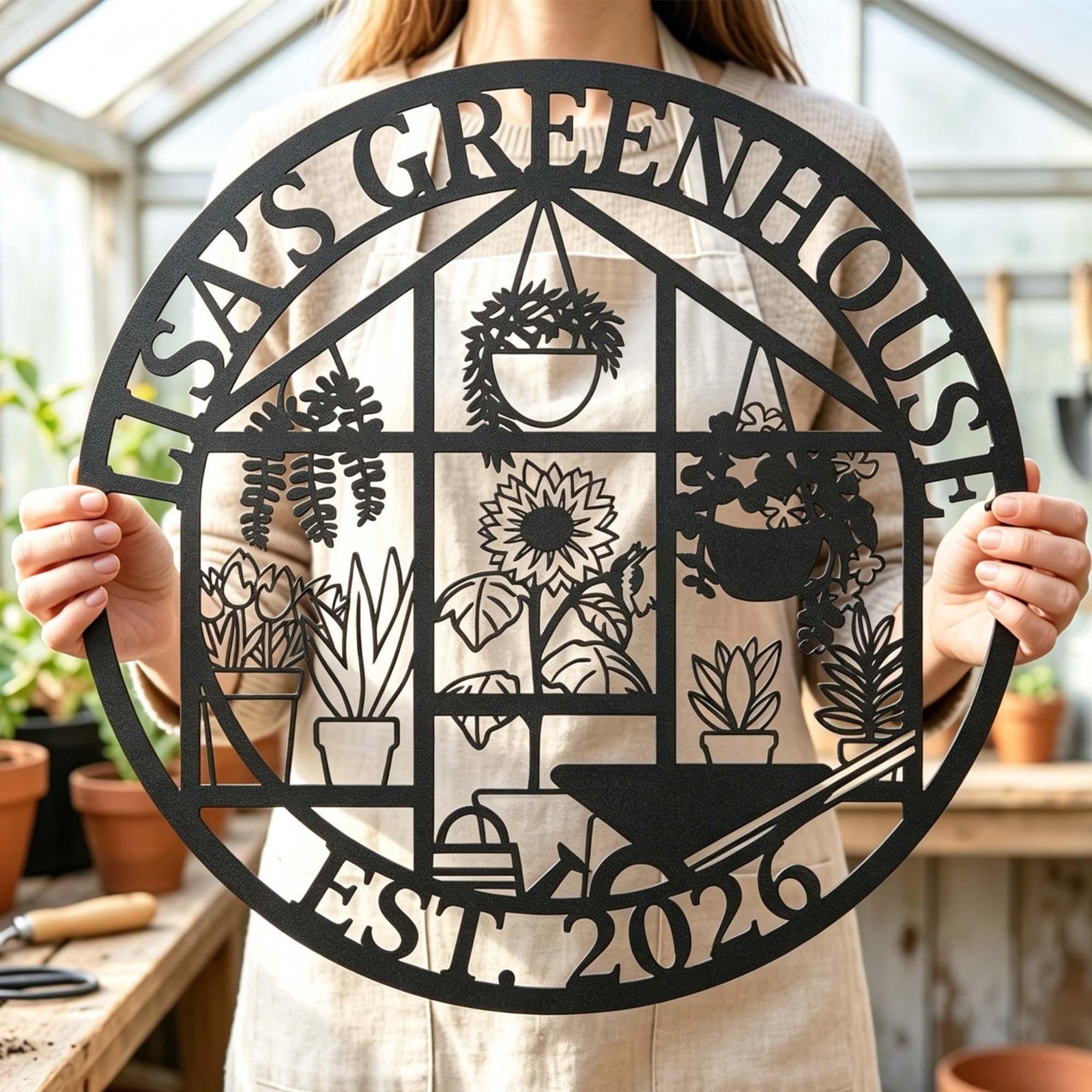 Personalized Greenhouse Metal Sign, Custom Garden Conservatory Decor