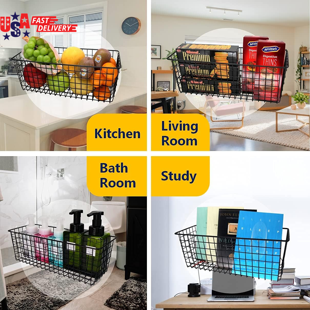 3 Set [Extra Large] Hanging Wall Baskets ,Wire Basket for Storage Pantry, Farmho