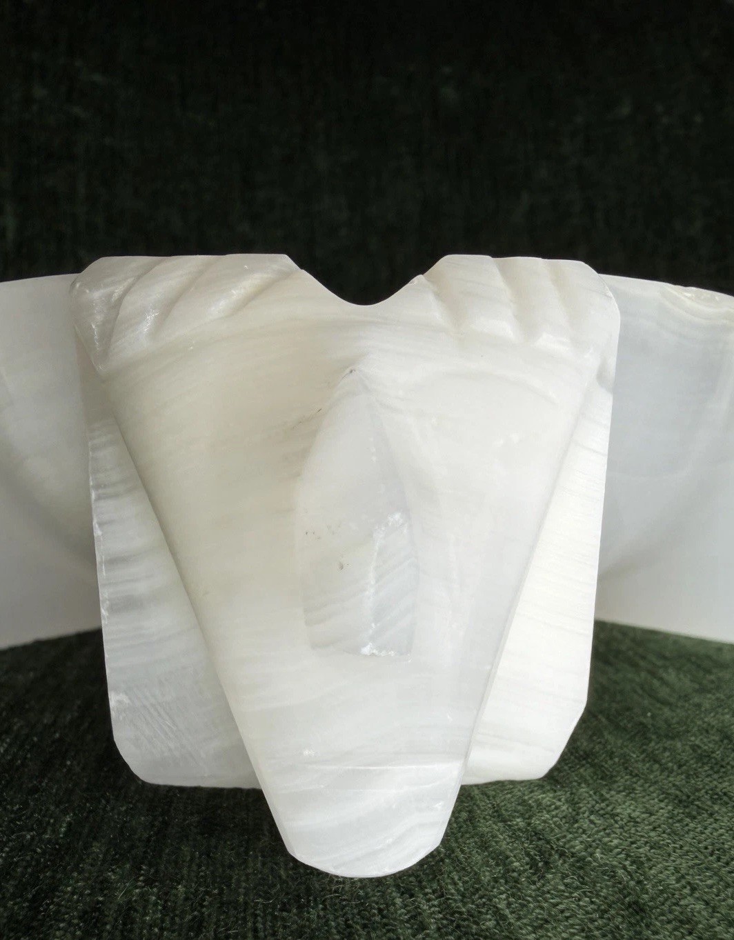 Vtg Mid Century Mexican White Onyx Bowl Sculptural Hand Carved Mesoamerican 3lb