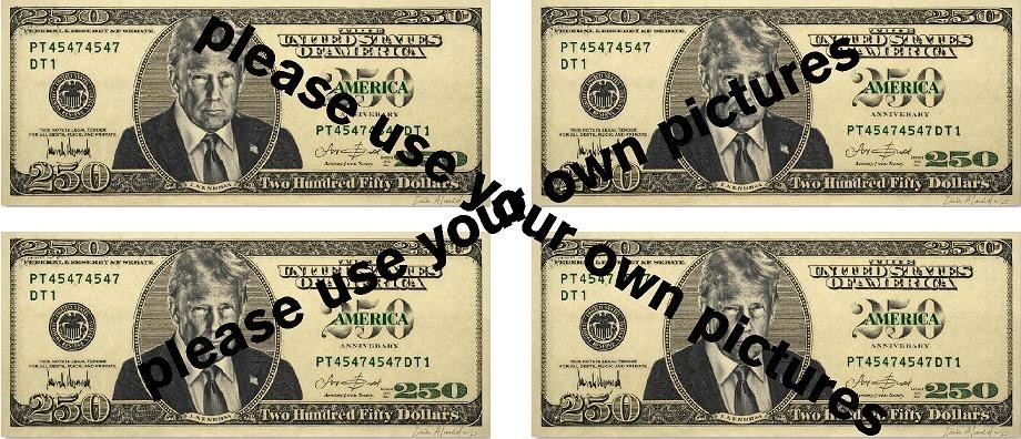 8 Pack $250 Trump Dollar Bill Cash Money 6×3 Vinyl Sticker