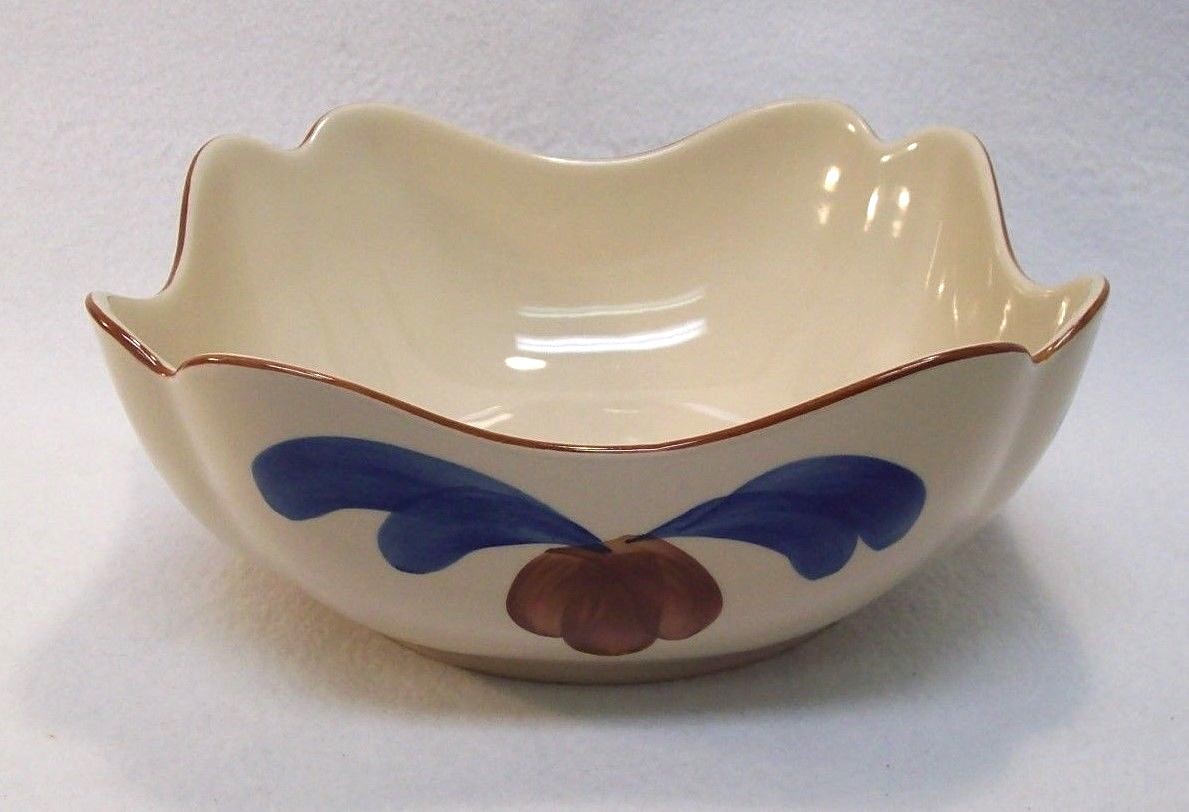 Schwandorf Germany Square Bowl MCM Hand Painted Blue Floral Decorative Serving