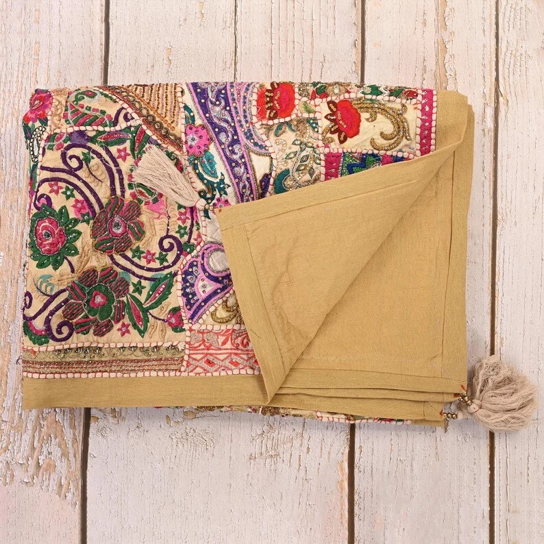 Vintage Wall Tapestry Cotton Hand Beads Embroidered Patchwork Ethnic Hanging 60″