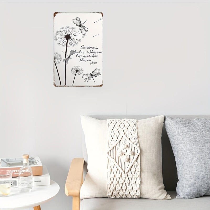 Dragonfly Dandelion Metal Sign Minimalist Inspirational Boho Living Room Decor