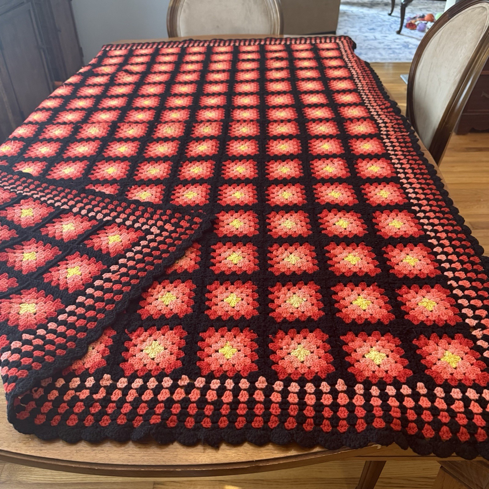 Granny Square Blanket Sofa Bed Throw Red Black Pink Handmade Crochet 66×44 READ