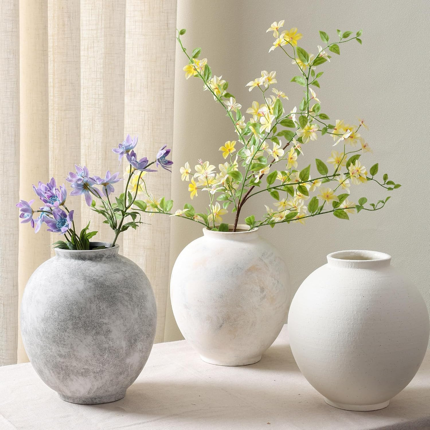 Large Ceramic Vase, 9.8 Inch Rustic Farmhouse Flowers Vase for Home Decor, Sands