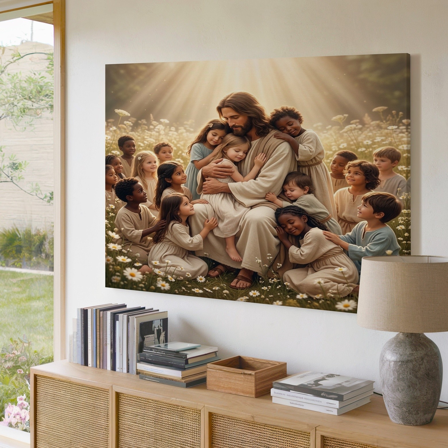 Jesus with Children Christian Inspirational Religious Faith Home Canvas Decor