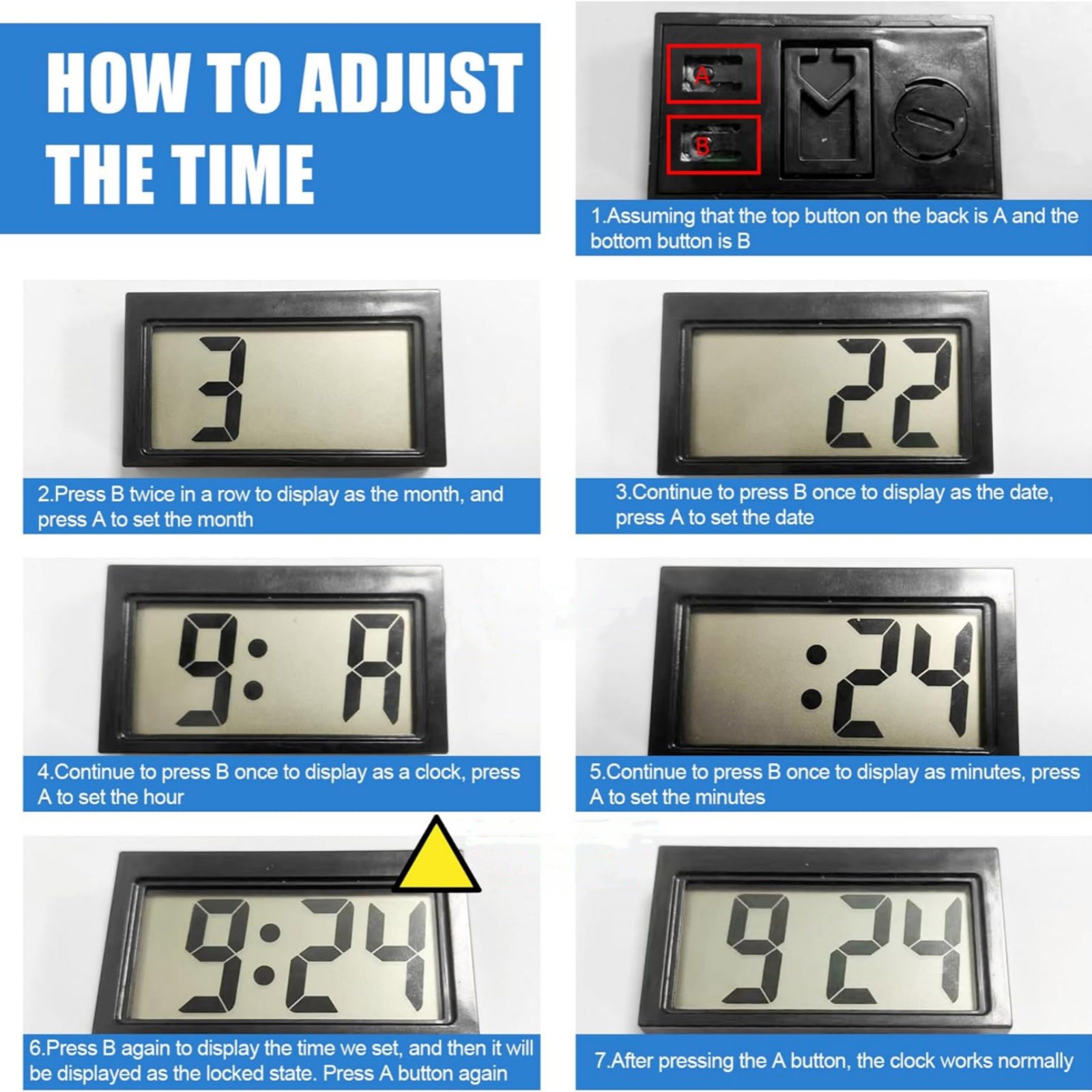 3PC Portable Mini Digital Clock Small Adhesive Stick On Battery Operated LCD New