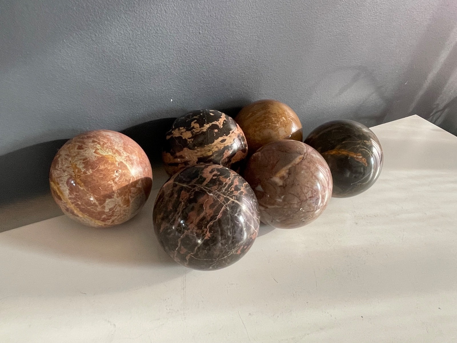Set of 6 Polished Marble Stone Spheres 4” Decorative Orbs Natural Veined Art Dis