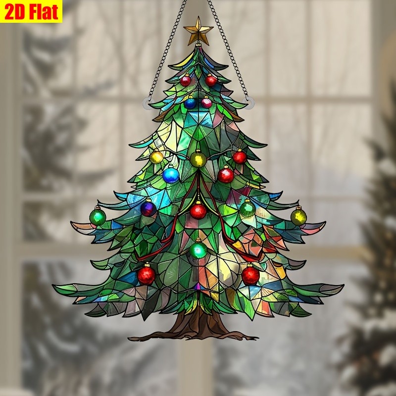 Acrylic Christmas Tree Suncatcher 2D Colorful Hanging Window Decor Festive Gift