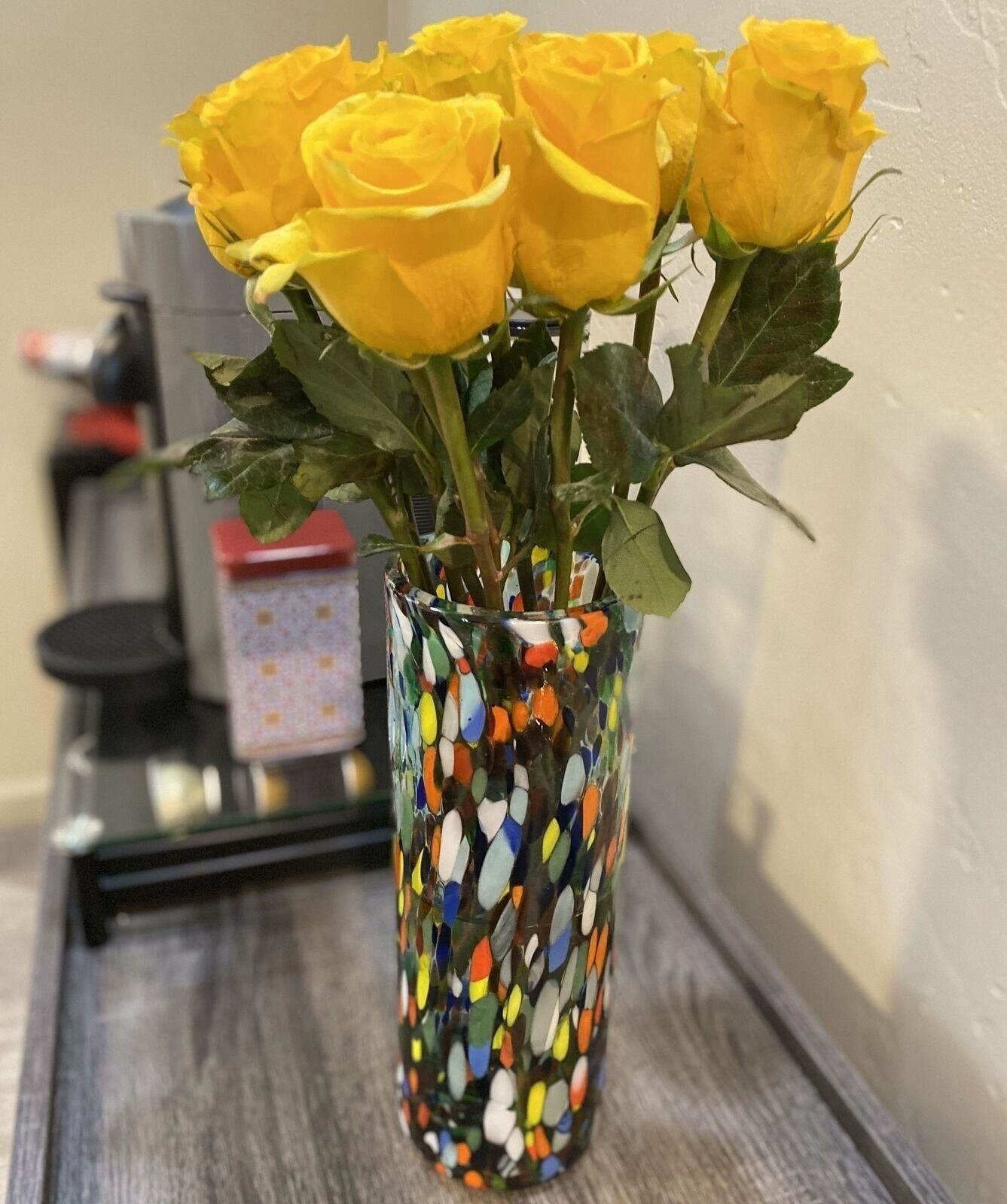Mexican Hand Blown Glass Vase (11.5″ x 4″) – Confetti Carmen Colorful Design
