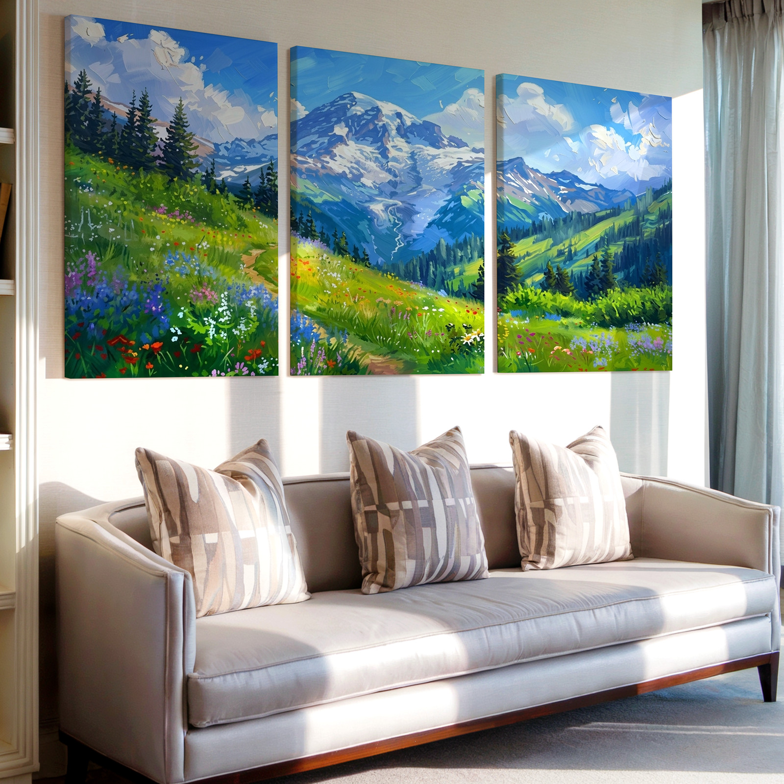 3 Pieces Vibrant Mountain Large Wall Art Canvas Set for Living Room Set Of 3