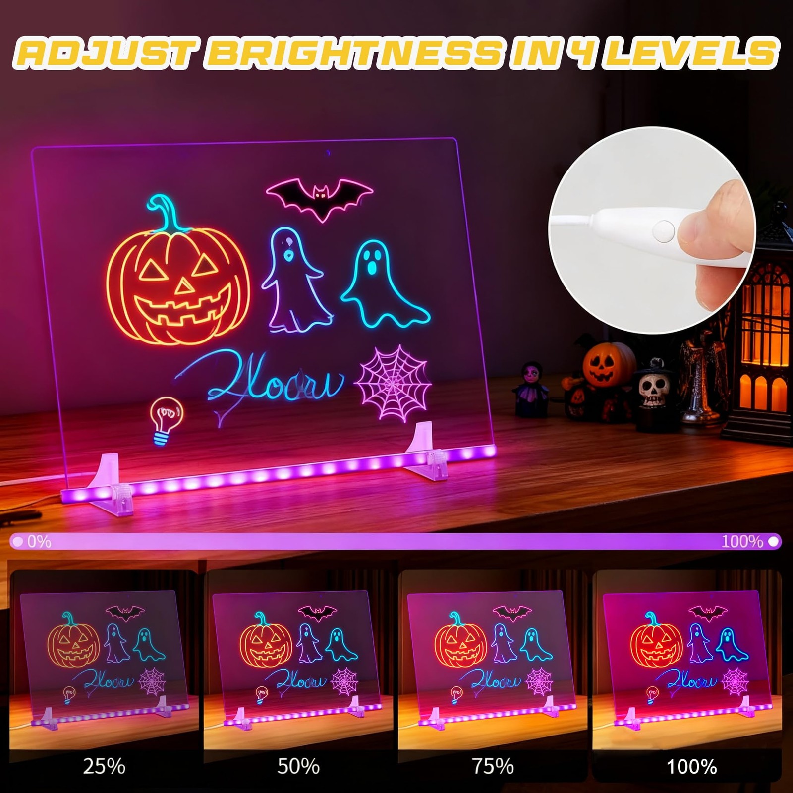 GMOX 12″x8″ Clear Acrylic LED Note Board with 7 Colors & 4 Light Modes