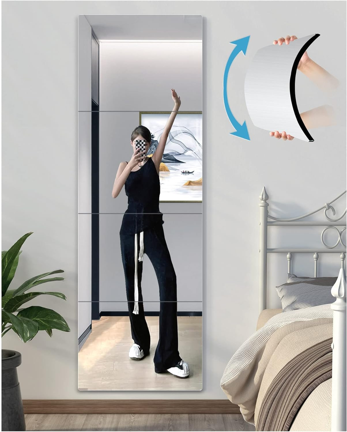 Full-Length Shatterproof Wall Mirror Set, 12×12 Inch, 4 Pcs, Safe for Kids