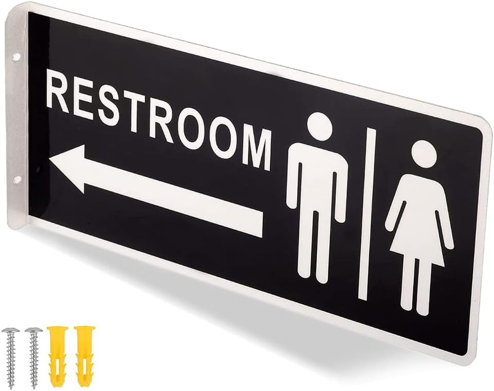 Double Sided Metal Restroom Sign, Aluminum Bathroom Sign for Home and Office, 12