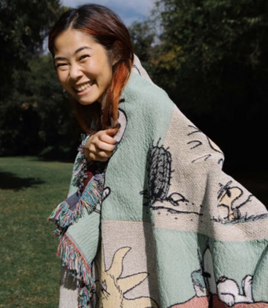 Parks Project Peanuts Woven Throw Blanket Green/Beige Multicolor Fringed