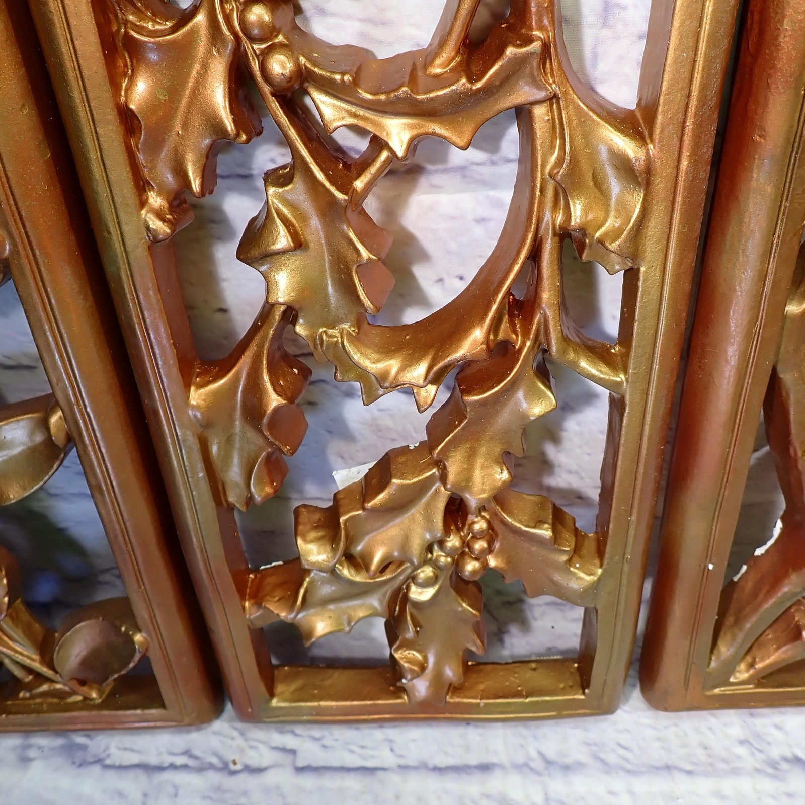 Vintage Handmade Gold Floral mcm panel Set 4 Seasons Rectangular Large Decor