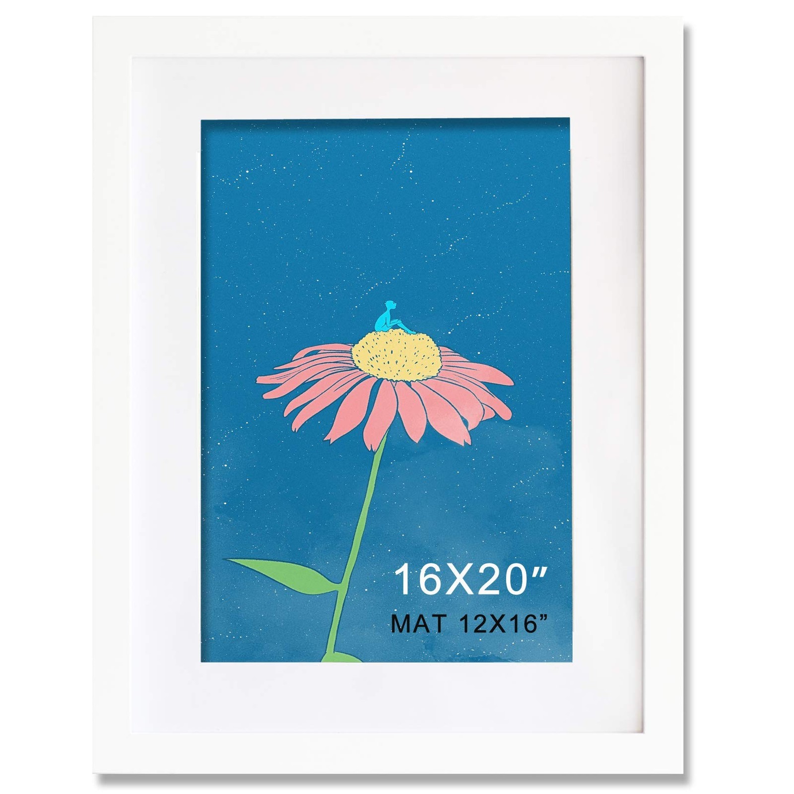 16×20 Frame White Solid Wood With Mat 12×16 Wall Picture Poster Photo framesR