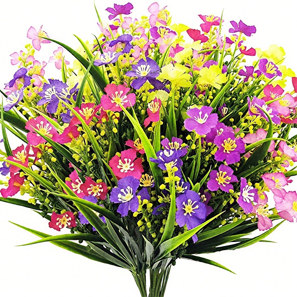 12 Bundles Artificial Flowers Lifelike UV Resistant Fake Hanging Plants Outdoor
