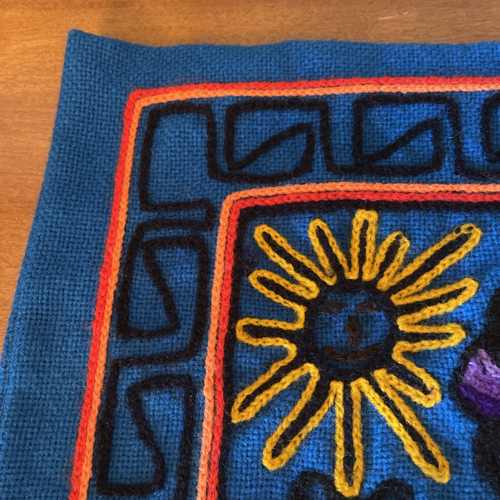 Vintage Peru Lake Titicaca Folk Art Wall Hanging Pillow Cover 16.5” Square Uros