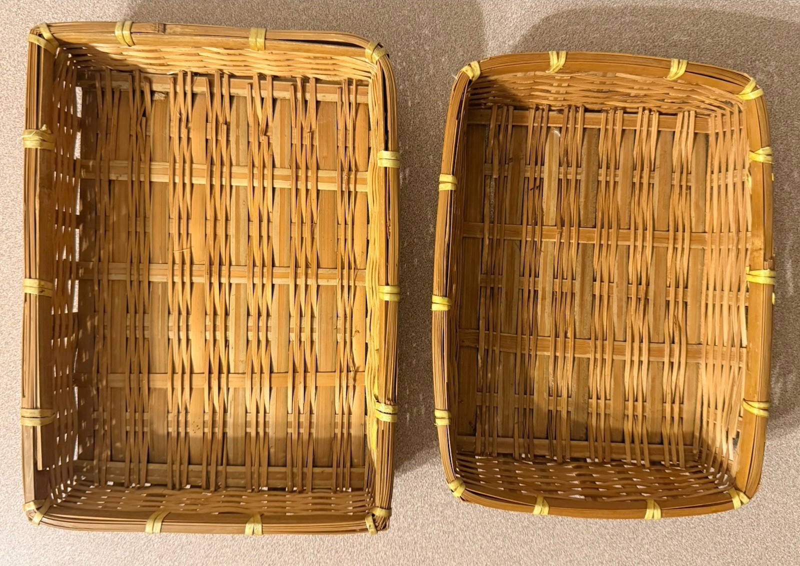 VTG Woven Bamboo Nesting Baskets Set of 2 Rectangular Storage Trays Boho