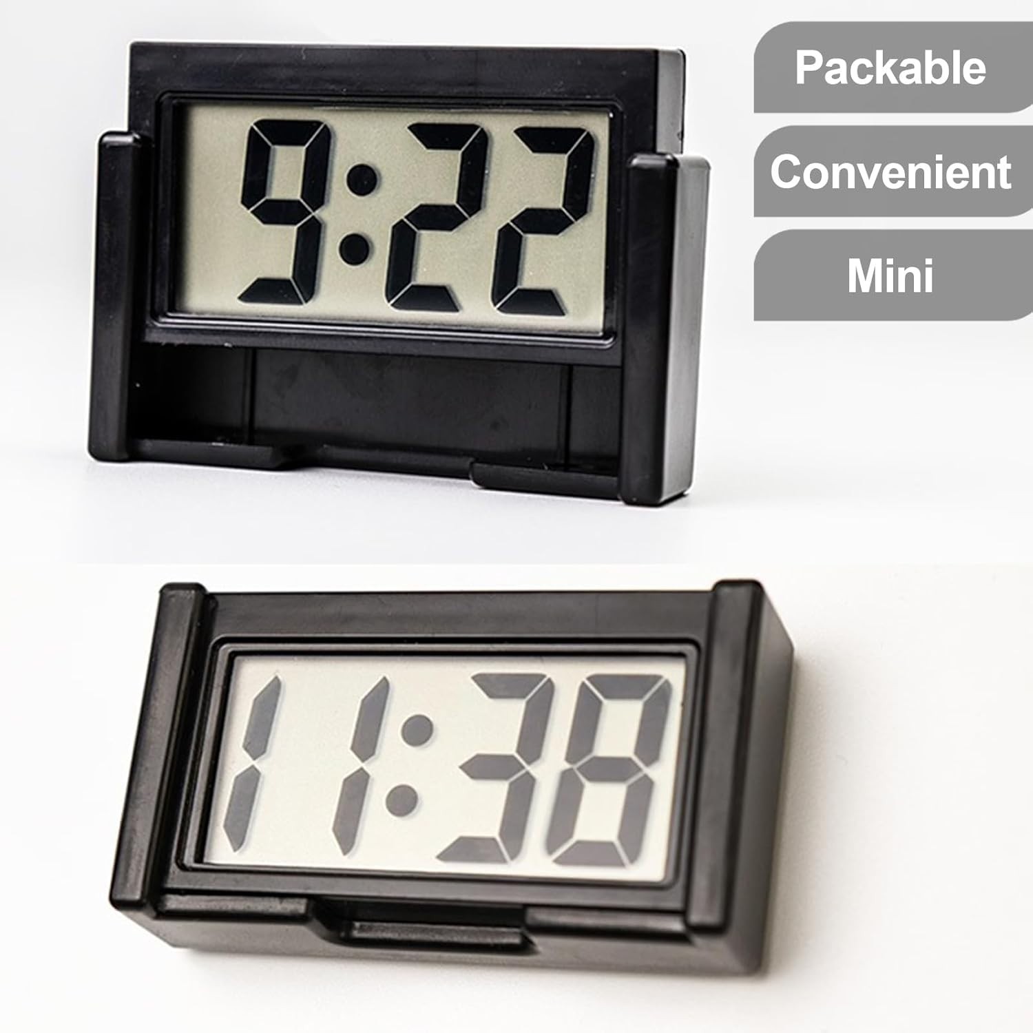 3PCS Mini Car Clocks – Large LCD Display, Shockproof & Mountable for Safety