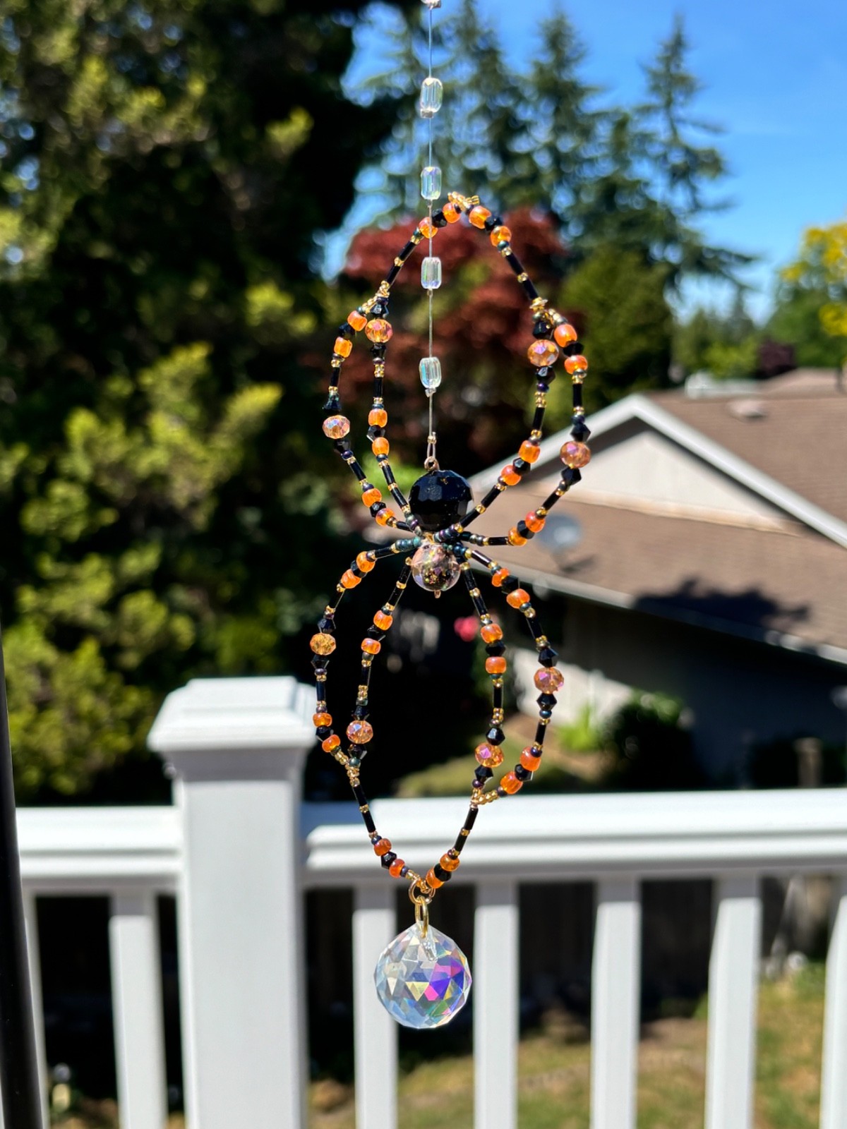 Handmade Beaded Itsy Bitsy Spider Suncatcher Black/Orange